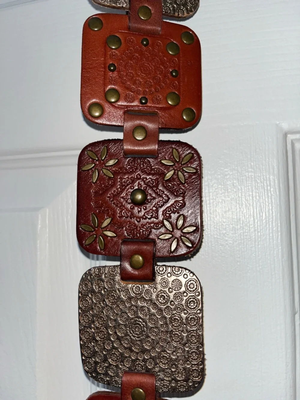 Fossil Multi-Tone Leather Panel Belt in Gold and Brown